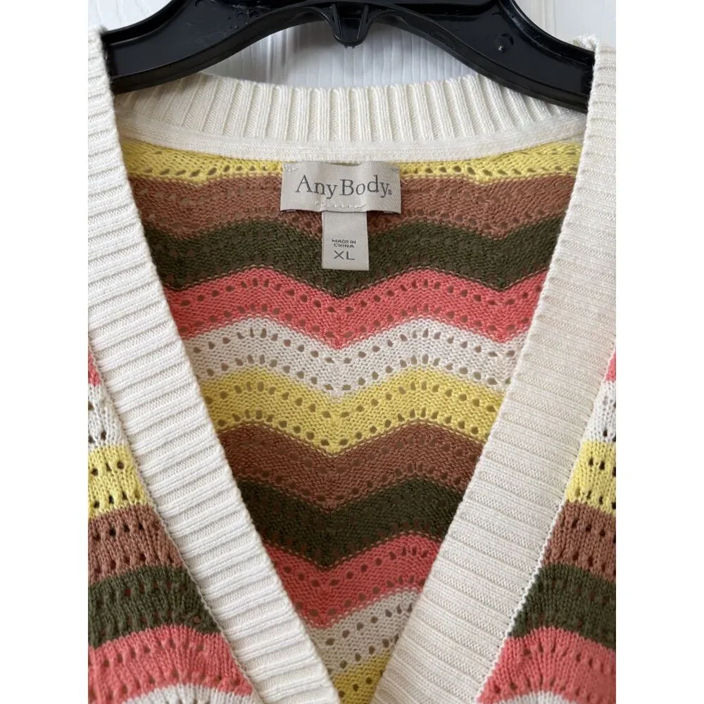 AnyBody Chevron Pointelle Knit Puff‎ Sleeve Cardigan - Size XL